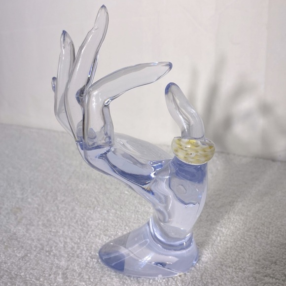 Vintage Art Glass Handmade Clear White Yellow Band Ring - Picture 1 of 11